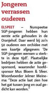 Jongeren verrassen ouderen bij Oranjehof in Elspeet SGP-jongeren Nunspeet Elspeet in de krant